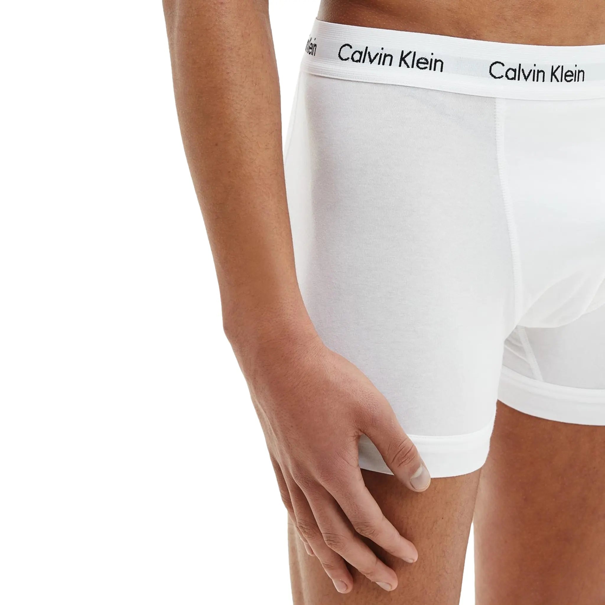 Side view of Calvin Klein Pack Cotton Stretch White Boxer Shorts